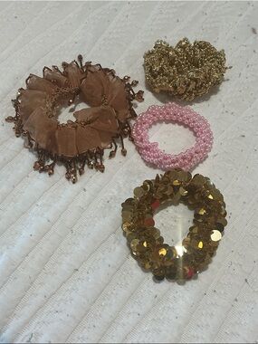 Gold, copper, pink and brown hair scrunchies! All 4 one price!beautiful!
